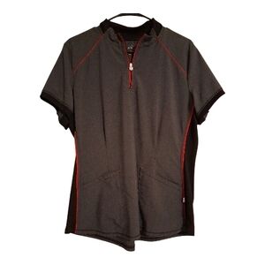 Women's Black Short-Sleeve Active Zip Top with Red Trim
